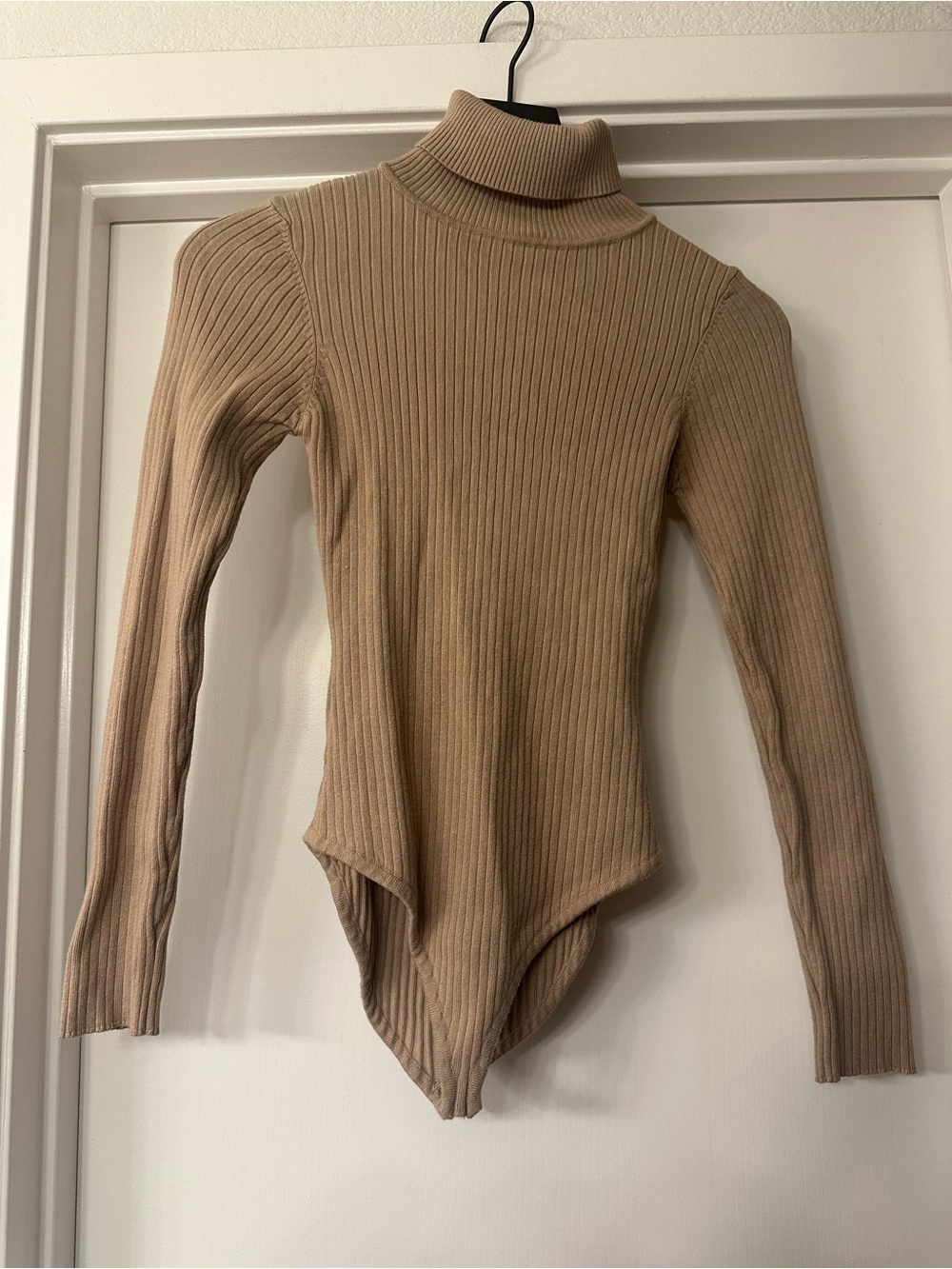 Hera Collection Ribbed Turtleneck Bodysuit - Tan